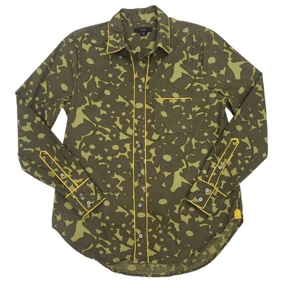 J.Crew Button Up Shirt Floral Camo Retro Country Western Cowgirl Green Womens XS - Picture 2 of 11